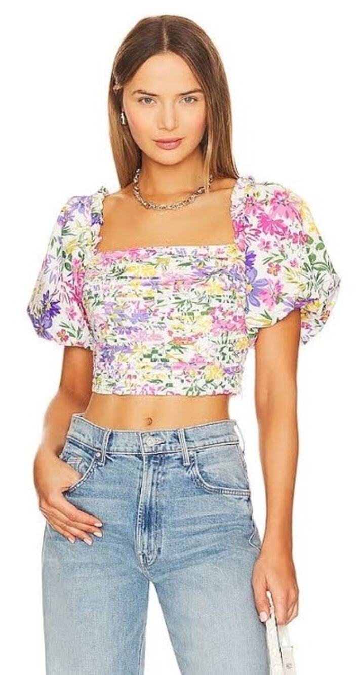 ASTR THE LABEL Lin Top in pink & yellow multi floral women's size small